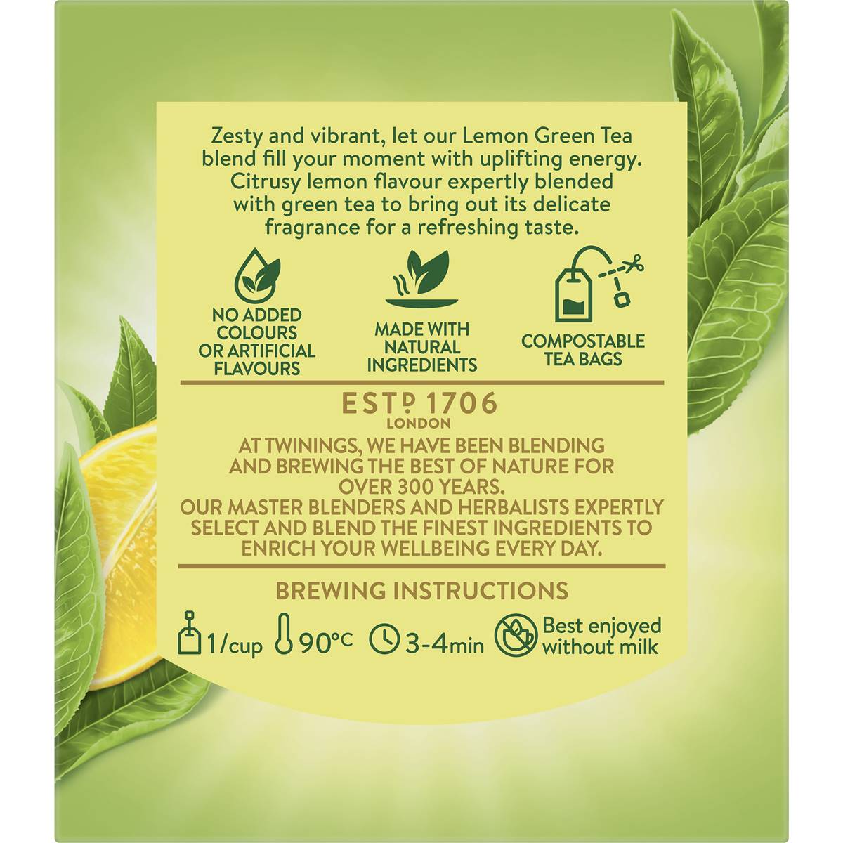 Twinings Green Tea & Lemon Tea Bags 10 Pack