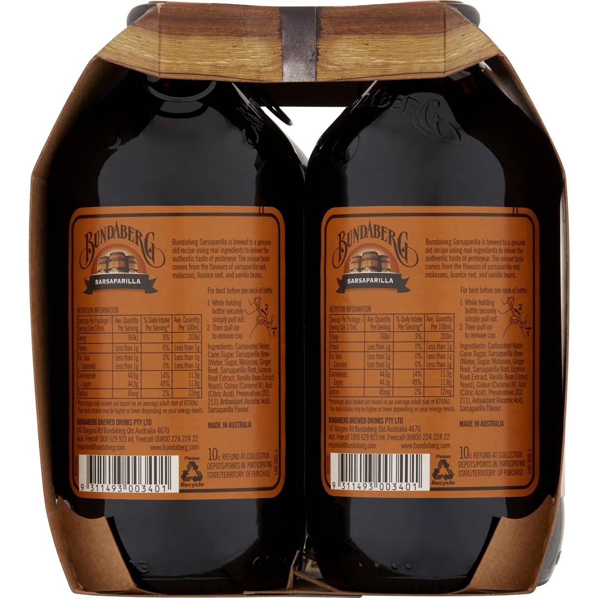 Bundaberg Sarsaparilla 375ml x4 Pack