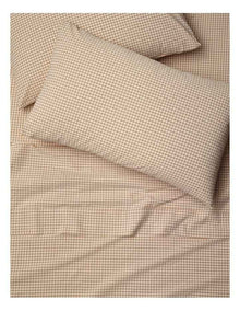 Stonewashed Cotton Sheet Set in Soft Caramel Gingham