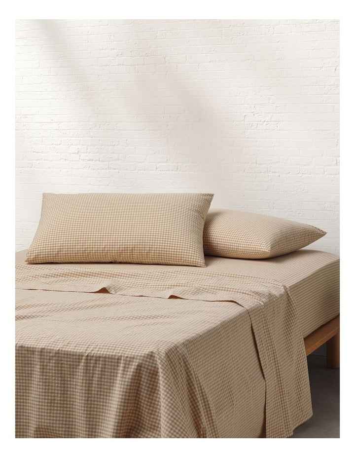 Stonewashed Cotton Sheet Set in Soft Caramel Gingham
