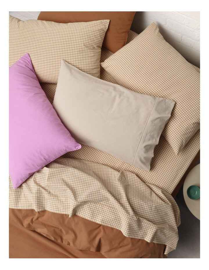 Stonewashed Cotton Sheet Set in Soft Caramel Gingham