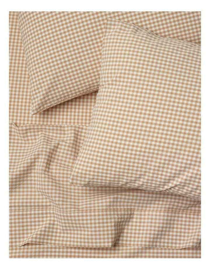 Stonewashed Cotton Sheet Set in Soft Caramel Gingham