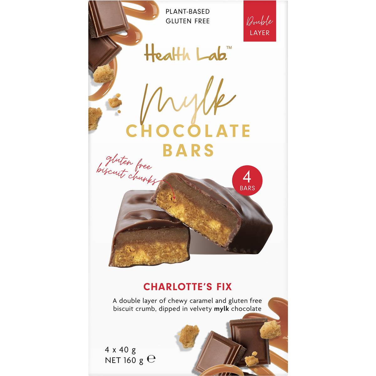 Health Lab Charlotte's Fix Caramel Choc Bars Plant Based Gluten Free 160g