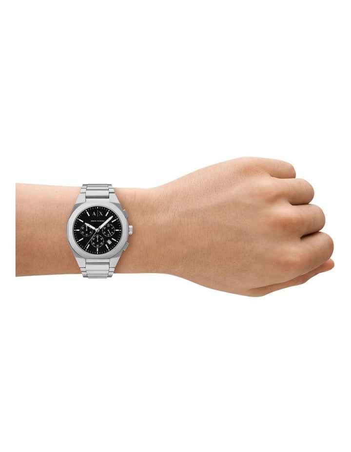Silver Chronograph Watch with Black Dial
