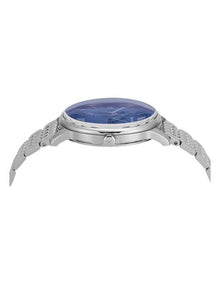 Silver Stainless Steel Watch with Blue Dial
