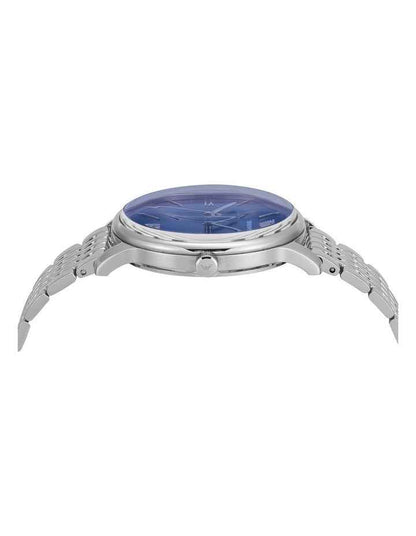 Silver Stainless Steel Watch with Blue Dial