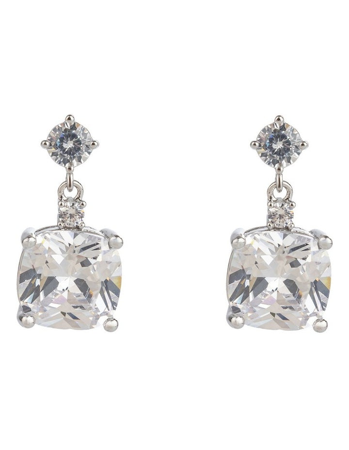 Square Cz Drop Earrings Gjec057M in Rhodium