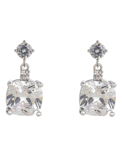 Square Cz Drop Earrings Gjec057M in Rhodium