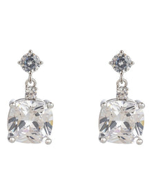 Square Cz Drop Earrings Gjec057M in Rhodium