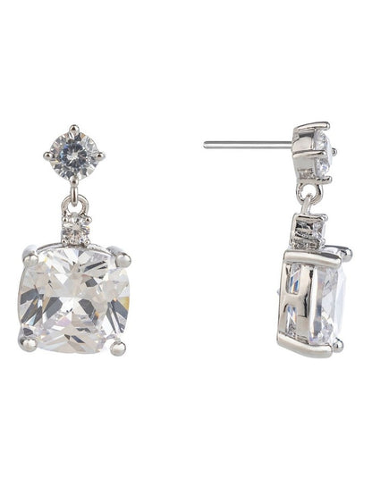 Square Cz Drop Earrings Gjec057M in Rhodium