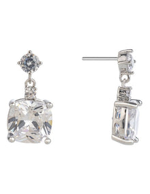 Square Cz Drop Earrings Gjec057M in Rhodium
