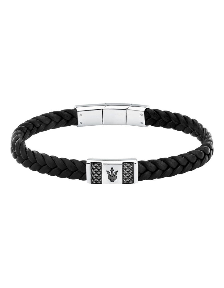 Gun Metal Leather Bracelet in Black