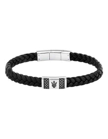 Gun Metal Leather Bracelet in Black