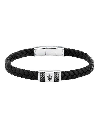 Gun Metal Leather Bracelet in Black