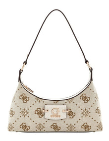 Neda Top Zip Shoulder Bag in Off White Logo