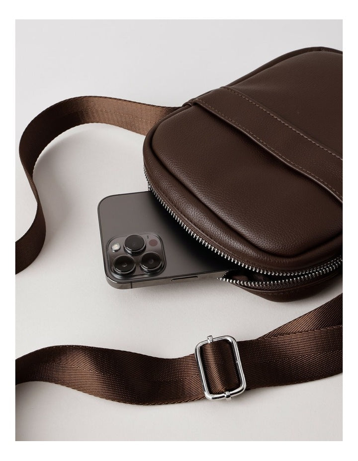 Pebbled PU Mini Reporter in Brown