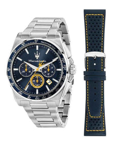 Velocita Chrono Dial Stainless Steel Strap And Leather Strap Watch 43mm in Silver