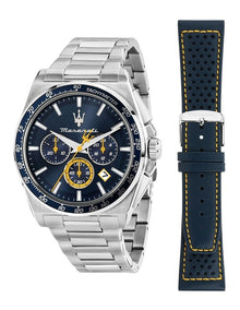 Velocita Chrono Dial Stainless Steel Strap And Leather Strap Watch 43mm in Silver