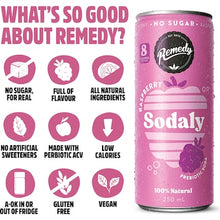 Remedy Raspberry Sodaly Prebiotic Soda No Sugar Cans 250mL x 4 pack