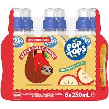 Pop Tops Fruit Drink Apple Poppers 250mL x 6 pack