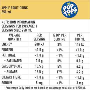 Pop Tops Fruit Drink Apple Poppers 250mL x 6 pack