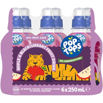 Pop Tops Fruit Drink Apple Blackcurrant Poppers 250mL x 6 pack