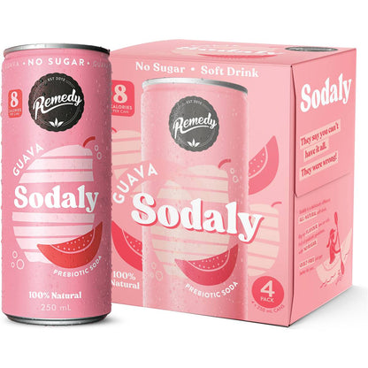 Remedy Guava Sodaly Prebiotic Prebiotic Soda No Sugar Cans 250ml x4 Pack