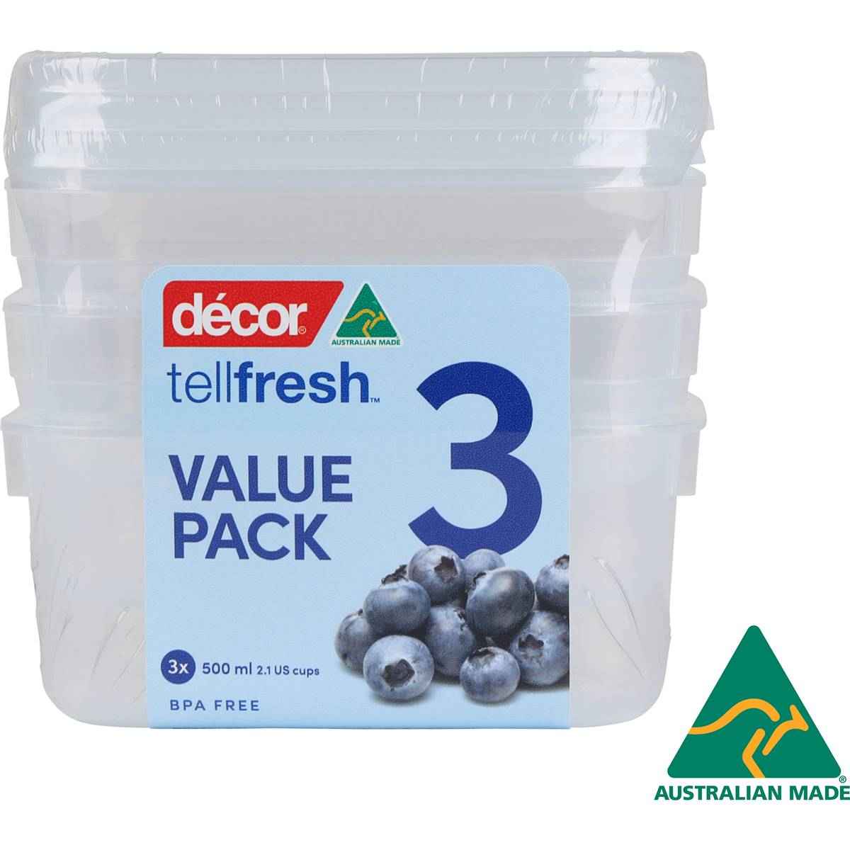 Decor Tellfresh Container Set Oblong 500mL x 3 pack