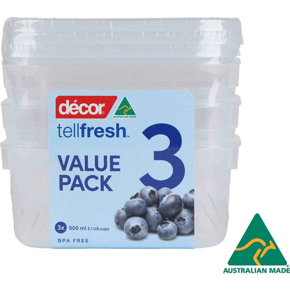 Decor Tellfresh Container Set Oblong 500mL x 3 pack