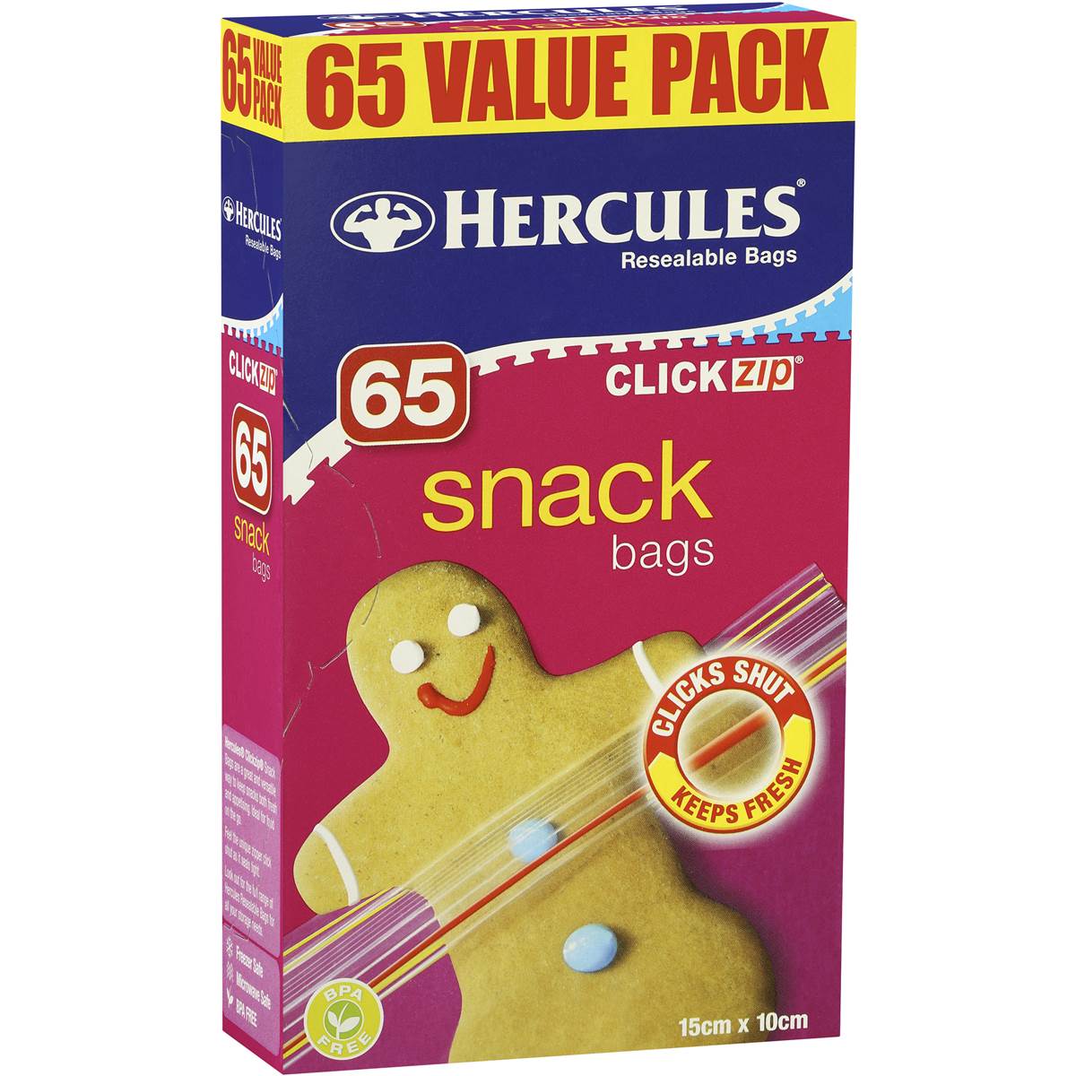 Hercules Click Zip Resealable Snack Size Sandwich Bags 65 pack