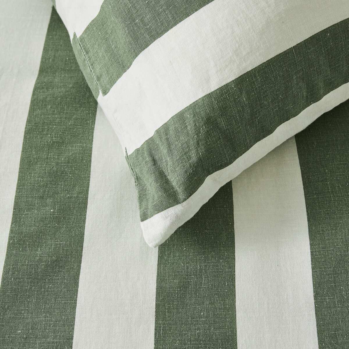 Stripe Linen Cotton Quilt Cover Set - Queen Bed, Forest