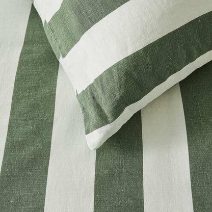 Stripe Linen Cotton Quilt Cover Set - Queen Bed, Forest