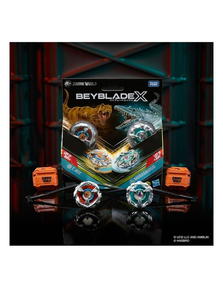 Jurassic World X Beyblade Collab T. Rex vs. Mosasaurus Toy