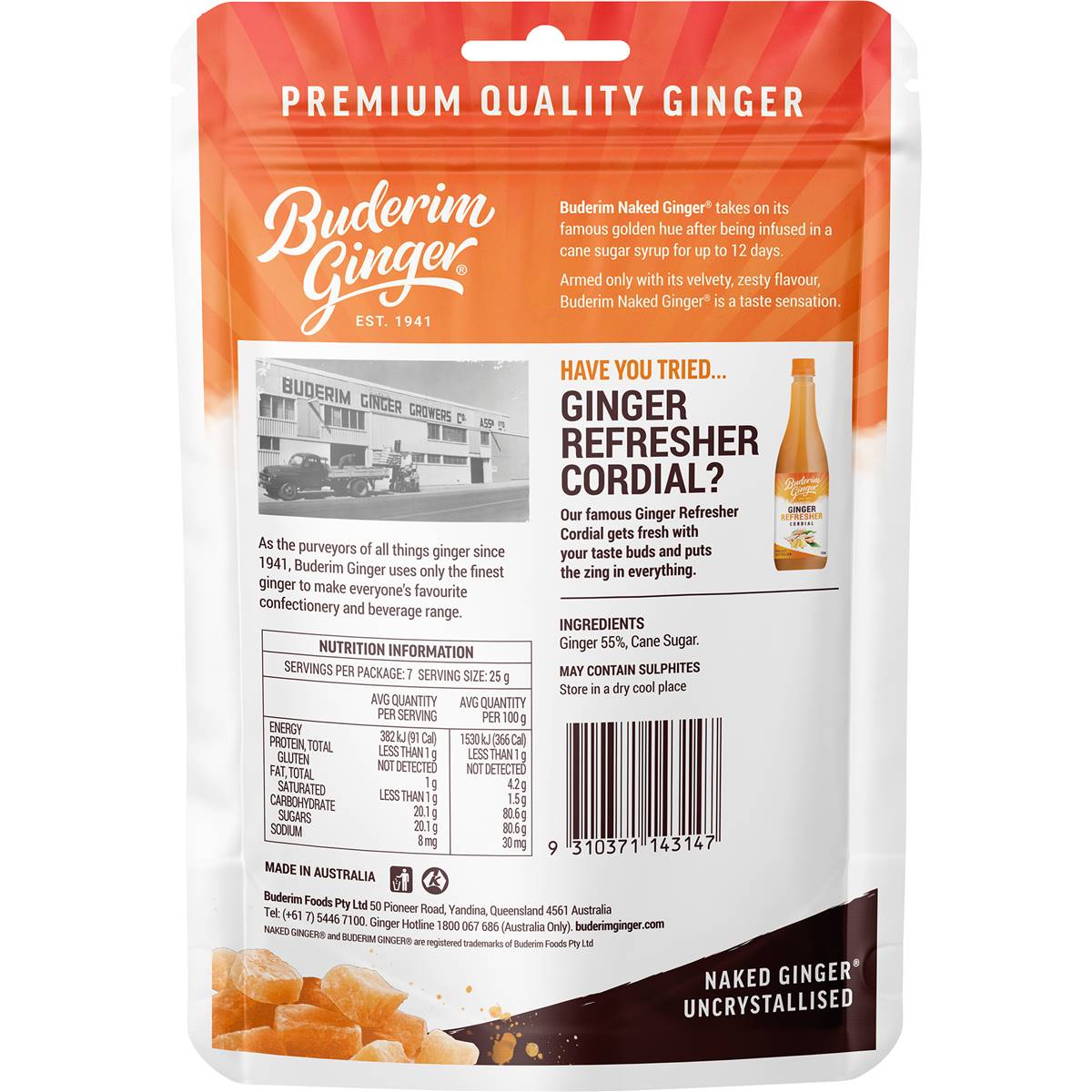 Buderim Ginger Naked Ginger Uncrystallised 175g