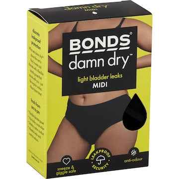 Bonds Damn Dry Midi Period Underwear Size 12 each