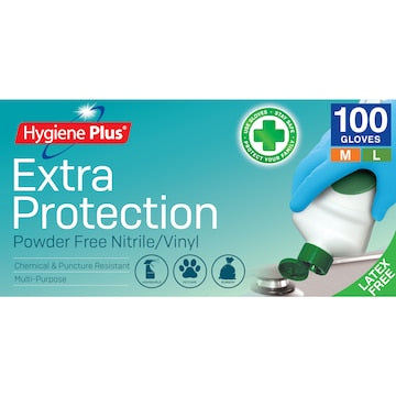 Hygiene Plus Extra Protection Powder Free Nitrile/Vinyl Gloves Med/Large 100 pack