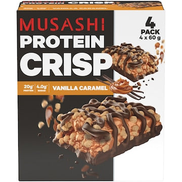 Musashi Vanilla Caramel Crisp Protein Bars 60g x 4 pack