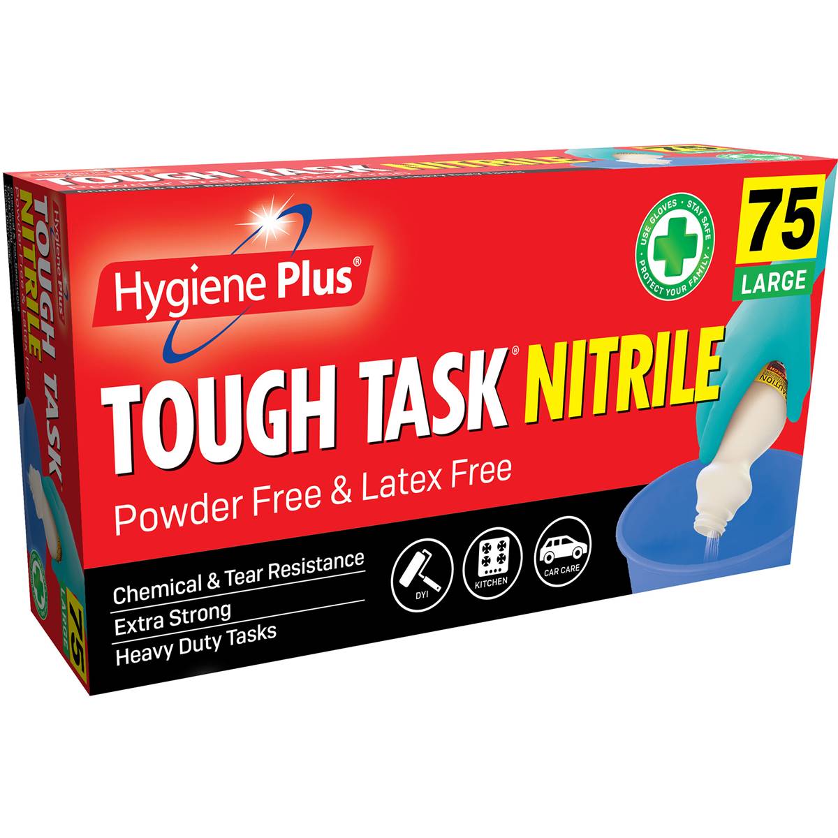 Hygiene Plus Tough Task Nitrile Gloves Large 75 Pack