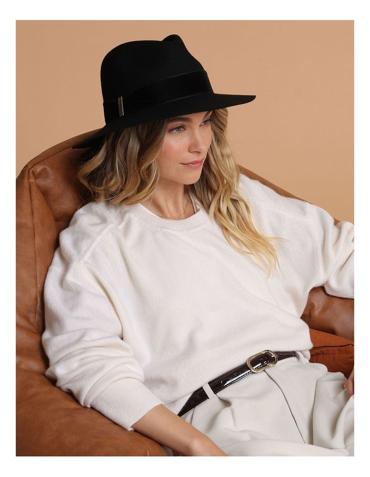 Payton Wool Felt Fedora in Black