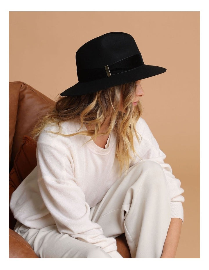 Payton Wool Felt Fedora in Black