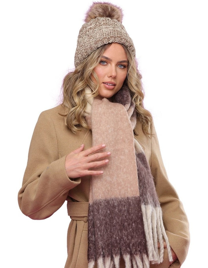 Serena Cable Knit Beanie in Camel Brown