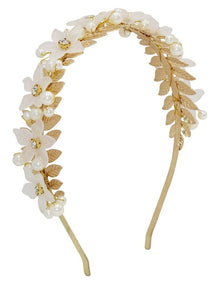 Fleur Flower Headband in Pearl And Gold