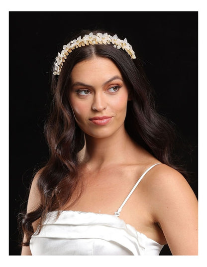 Fleur Flower Headband in Pearl And Gold