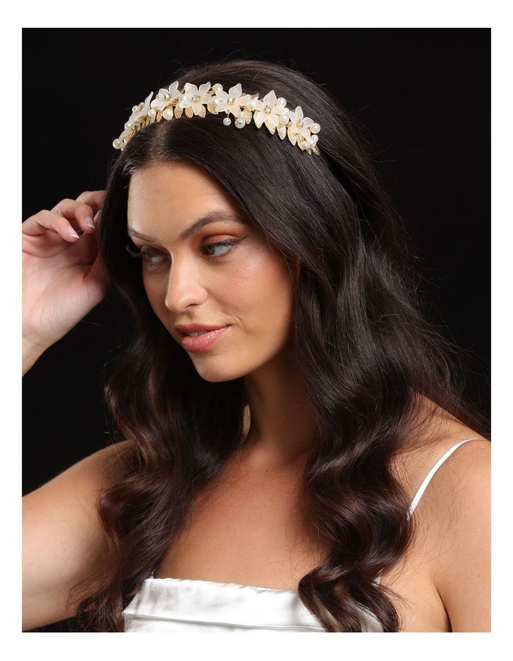 Fleur Flower Headband in Pearl And Gold