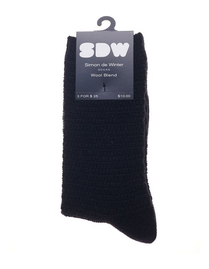 Wool Blend Textured Geo Crew Socks 1 Pack in Black