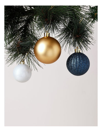 Luxe Christmas 100pk Shatterproof Baubles 5/6/7cm in Navy/Gold