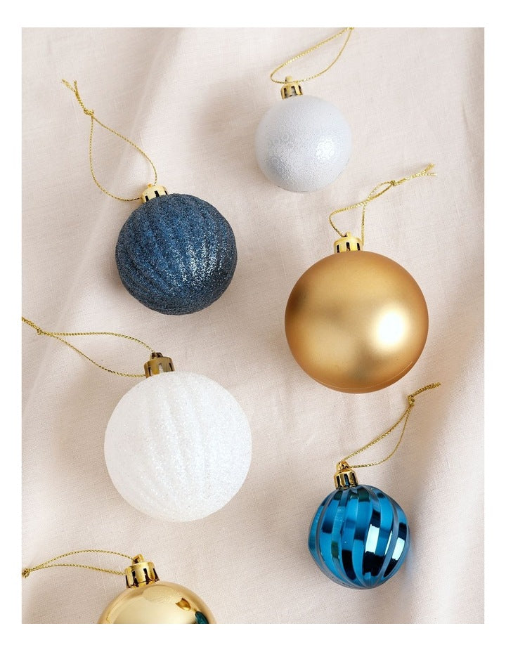Luxe Christmas 100pk Shatterproof Baubles 5/6/7cm in Navy/Gold