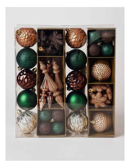 Harvest Christmas 50pk Shatterproof Ornaments 6cm in Bronze/Mocha/Green