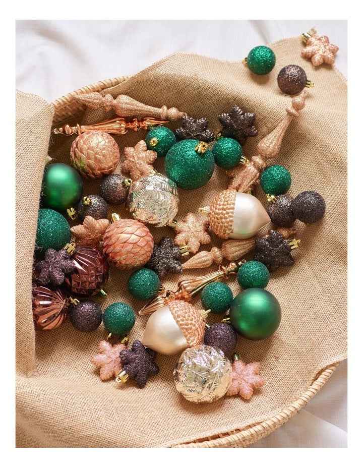 Harvest Christmas 50pk Shatterproof Ornaments 6cm in Bronze/Mocha/Green