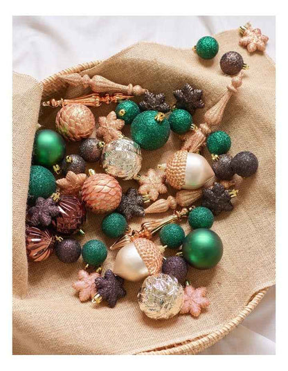Harvest Christmas 50pk Shatterproof Ornaments 6cm in Bronze/Mocha/Green